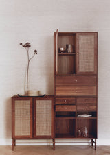 001 Bookcase Full Vertical middle side Dimensions H70 W70 D21 / 30 / 34.5 Walnut