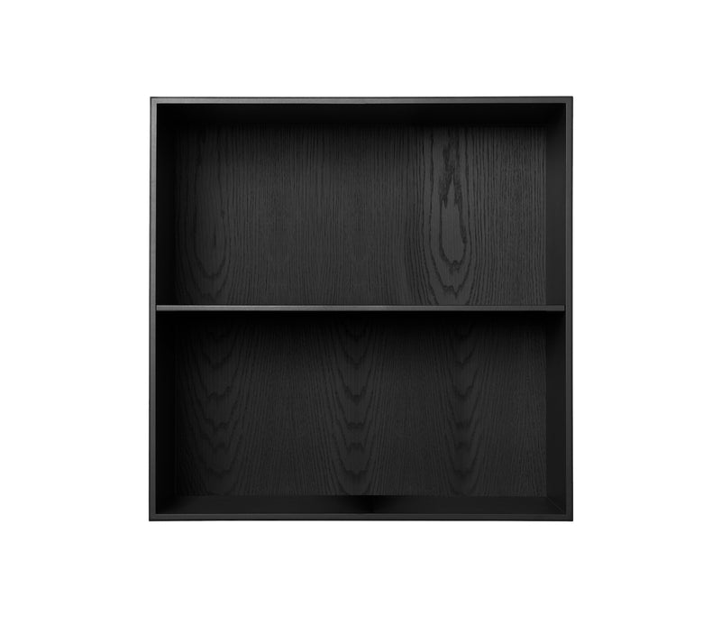 002 Shelf whole Horizontal middle side Dimensions H70 W70 D21 / 30 / 34.5 Ash Black Stained